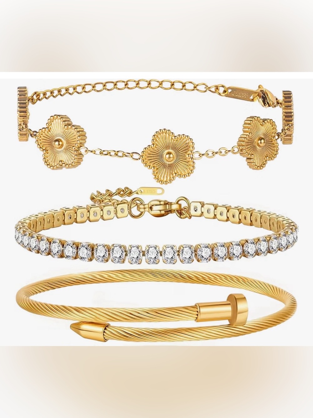3 Piece Gold Plated Bangle Bracelet Set